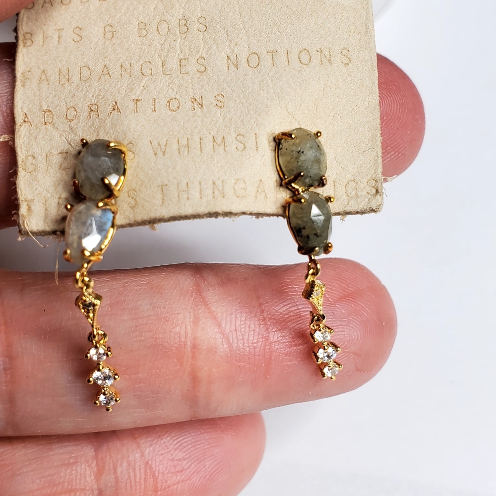 Anthropologie Oaxaca Double Stone Drop Earring Dark New with tags - Picture 7 of 7